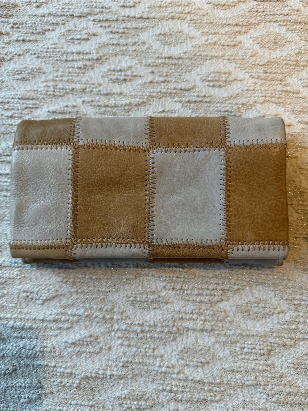 Latico Patchwork Leather Clutch/Wallet in Cream & Tan